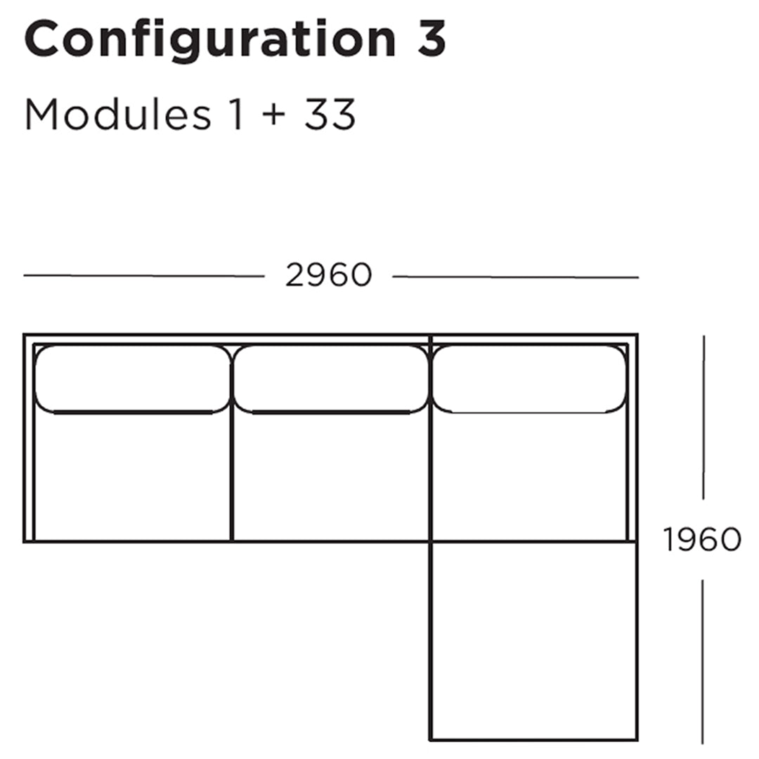 "Modular sofa configuration featuring a sleek design in neutral tones with smooth, clean lines."
