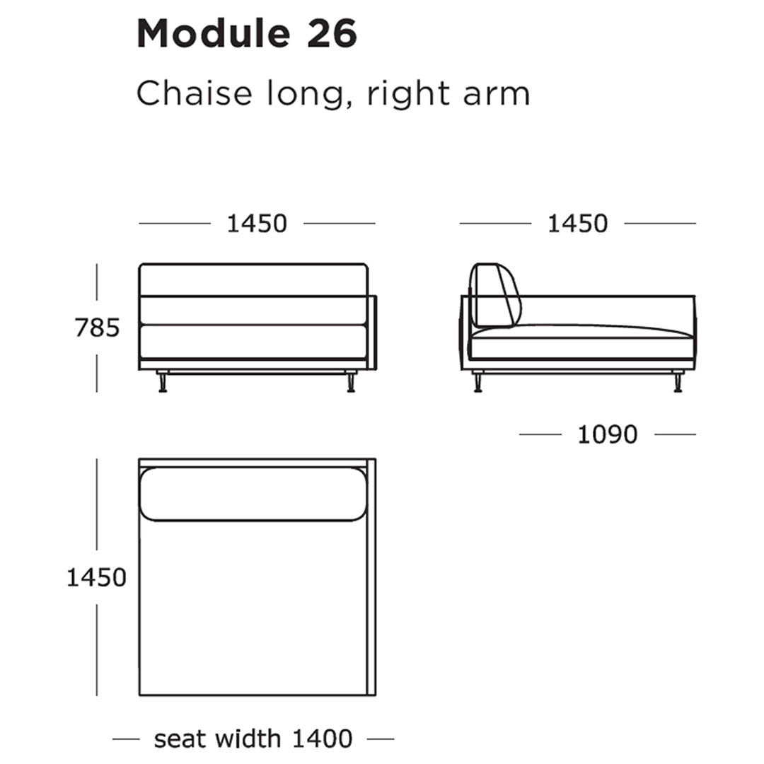 Stylish gray chaise long with clean lines, featured in a modern design, perfect for contemporary spaces.