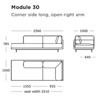 "Modern corner sofa design with clean lines. Available in neutral tones and subtle fabric texture."