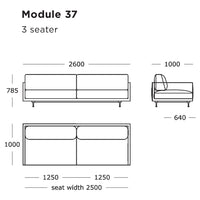 Illustration of a modern 3-seater sofa with clean lines, shown in neutral tones and minimalistic design.