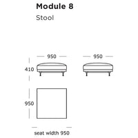 "Square stool design in neutral tones with a smooth, minimalist finish and subtle metallic legs."
