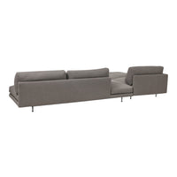 Gray sectional sofa with a modern design and smooth fabric, featuring clean lines and minimalist style.