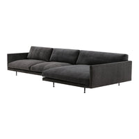 Modern dark gray sectional sofa with a sleek, minimalist design and plush cushions. Perfect for contemporary decor.