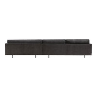 Modern gray sectional sofa with smooth fabric and sleek black metal legs. Perfect for contemporary living spaces.