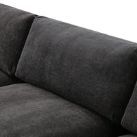 Dark gray plush fabric sofa cushions with a smooth, soft texture. Modern and sleek design for contemporary decor.