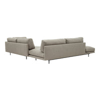L-shaped sofa in a soft beige fabric with clean lines and minimalist design. Modern and versatile for any space.
