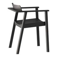 Black wooden chair with a sleek, minimalist design and straight lines, featuring a smooth matte finish.
