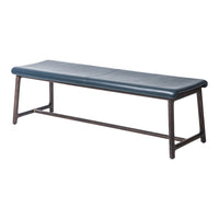Navy blue bench with a smooth, padded surface and a sleek black metal frame, perfect for modern decor.