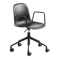 Stylish black office chair with a sleek design and smooth, matte finish. Perfect for any modern workspace.