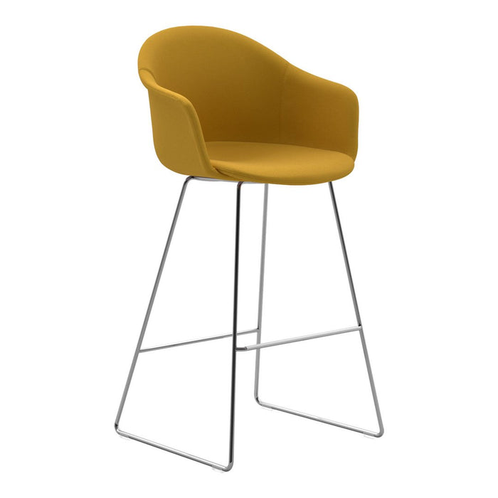Mani Armshell Bar Stool - Chrome Sled Base - Upholstered