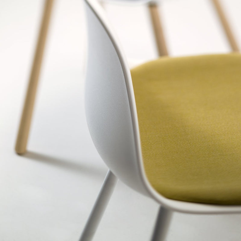 Mani Plastic Chair - Seat Upholstered - White Painted Legs