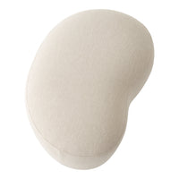 Beige kidney-shaped cushion with a smooth, textured fabric surface, perfect for modern decor.