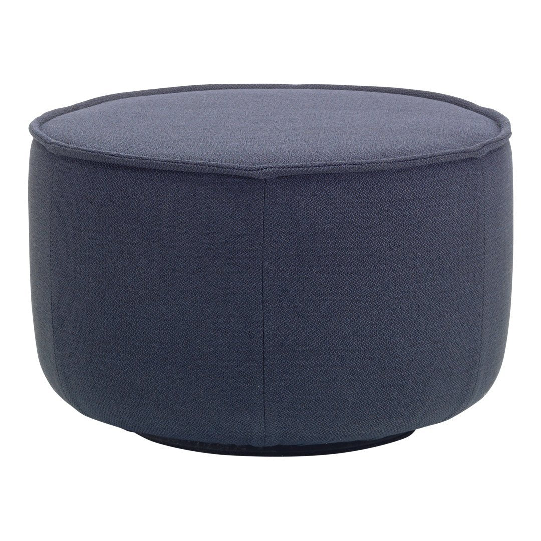 Dark navy blue round pouf with a smooth, textured fabric surface, perfect for modern decor.