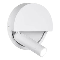 White wall-mounted light fixture with a circular base and cylindrical spotlight for modern decor.