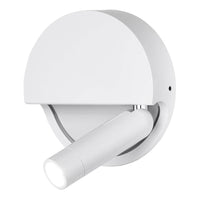 White modern wall lamp with a round shape and sleek adjustable arm design. Perfect for minimalist decor.