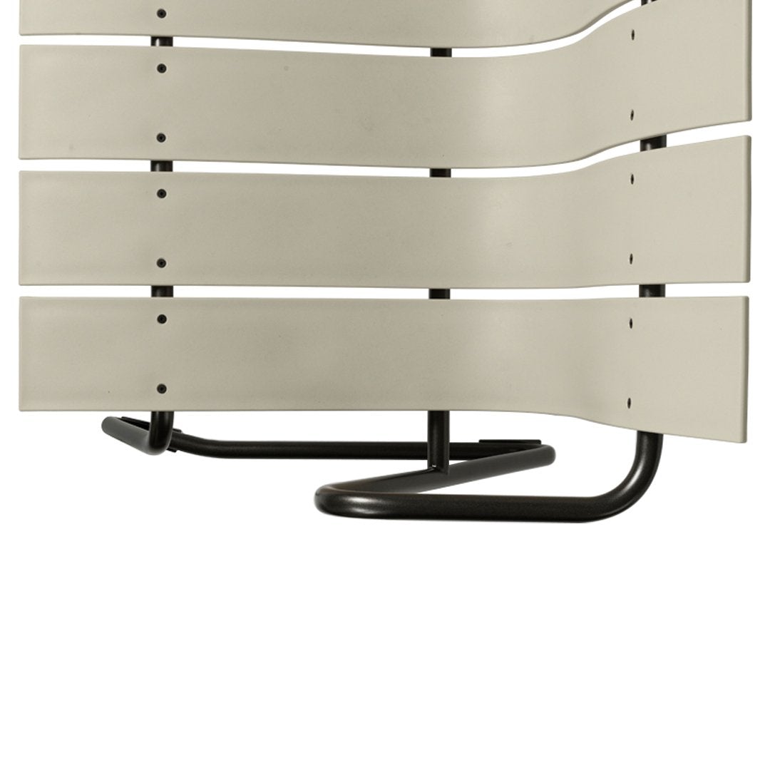 Gray slatted design with a sleek black base, offering a modern and minimalist aesthetic. Perfect for contemporary decor.