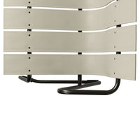 Gray slatted design with a sleek black base, offering a modern and minimalist aesthetic. Perfect for contemporary decor.
