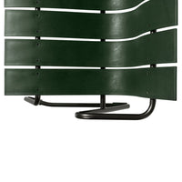 Green wavy slats with a black metal base, showcasing a modern, sleek design and unique color contrast.