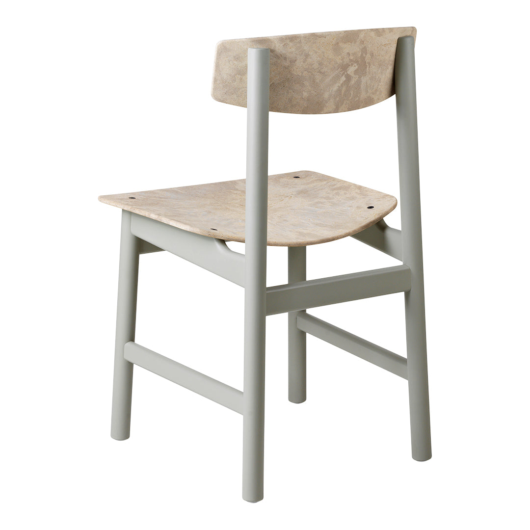 Light gray wooden chair with a natural wood seat and backrest featuring a smooth, minimalist design.