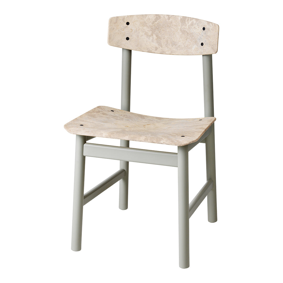 Minimalist chair featuring a light wood seat with a natural finish and soft green legs, perfect for modern decor.