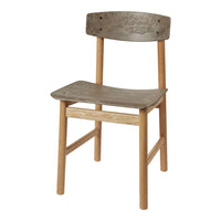 "Natural wood chair with a light gray seat and backrest, featuring a subtle textured pattern."