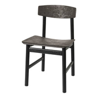 "Modern black chair with a textured dark seat and backrest, featuring a minimalist design and clean lines."