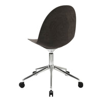 Brown suede ergonomic office chair with a sleek chrome base and rolling wheels. Modern, minimalist design.