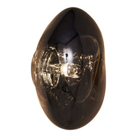 Black oval light fixture with a glossy finish and clear inner bulb, reflecting light beautifully.