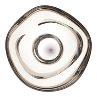 Abstract glass bowl in soft gray with swirling patterns and a smooth, glossy finish. Unique shape enhances decor.