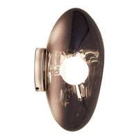 Sleek, oval wall sconce in smoky gray glass with a transparent center and polished metal fixture.