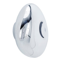 Glossy white surface with sleek, modern design; curved shape and minimalistic detailing for a contemporary look.