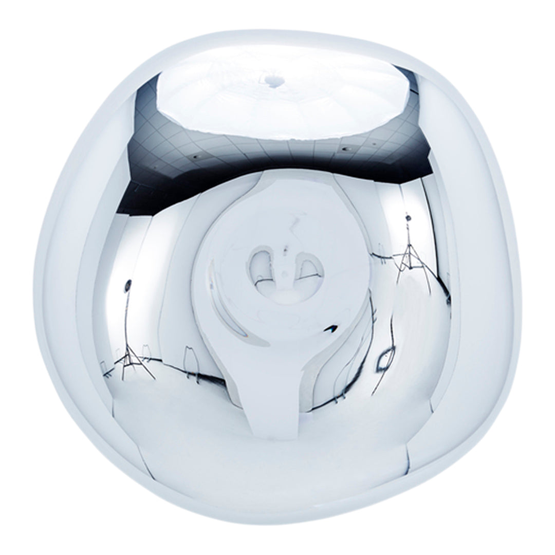 Shiny metallic bowl with a smooth, reflective surface and rounded, organic shape. Perfect for modern decor.