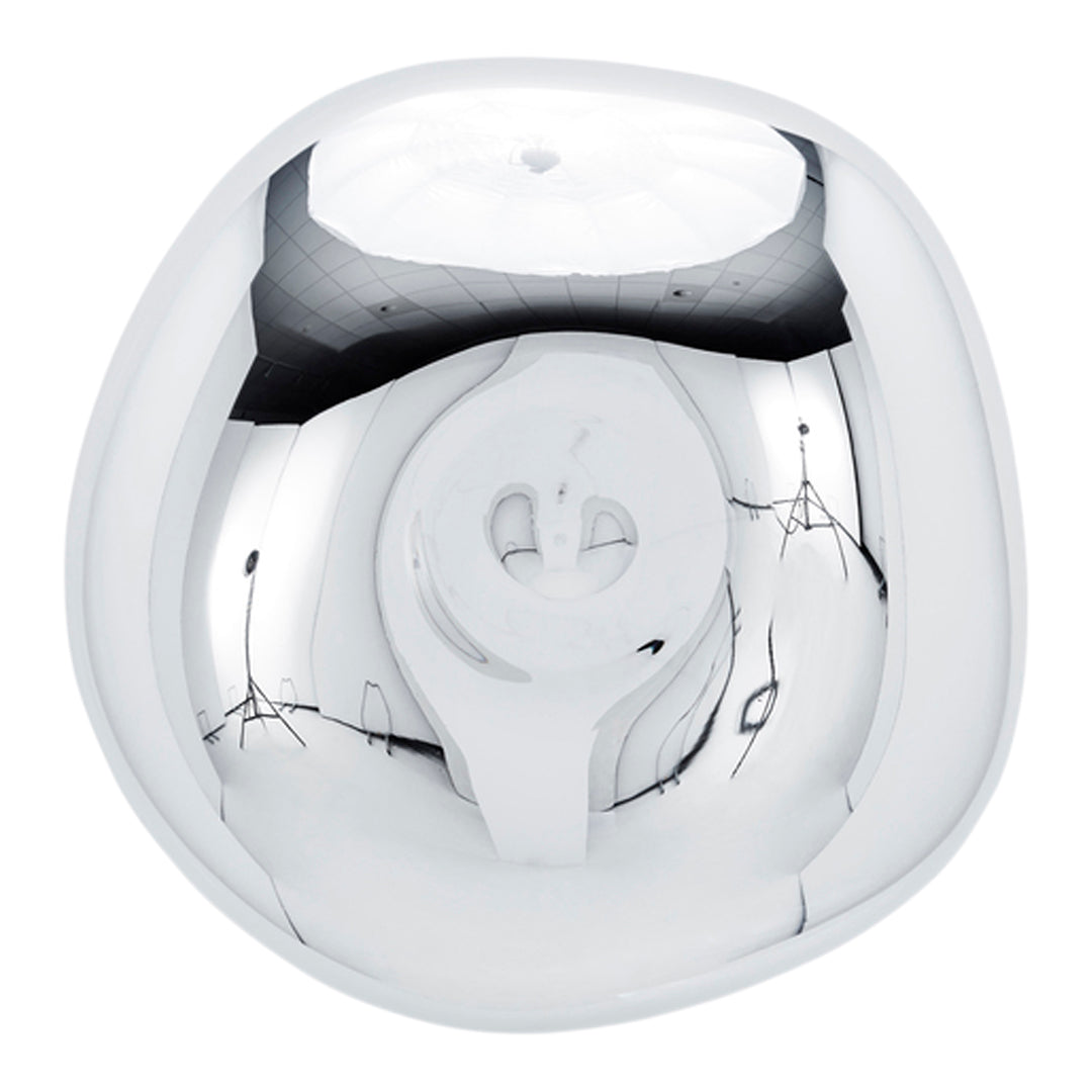 Shiny chrome finish with smooth, rounded shape and subtle reflections, offering a modern aesthetic.