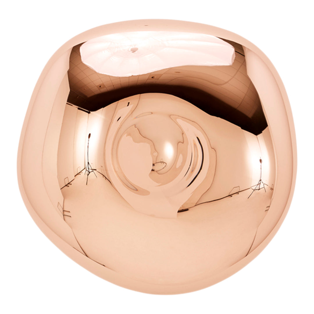 Rose gold metallic surface with a smooth, reflective, organic shape and subtle curvature. Perfect for modern decor.