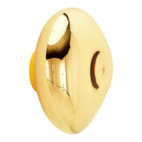 Gold oval wall light with a glossy finish and minimalistic design, featuring a subtle curved pattern.