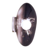 Smoky gray wall light with a sleek, oval design and glossy finish, featuring a central circular opening.