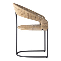 "Natural woven texture in beige with a sleek black metal frame, showcasing modern minimalism."