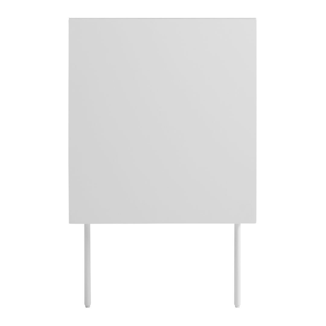 Minimalist white board on two white legs, featuring a clean, solid color design with no patterns. Ideal for display.