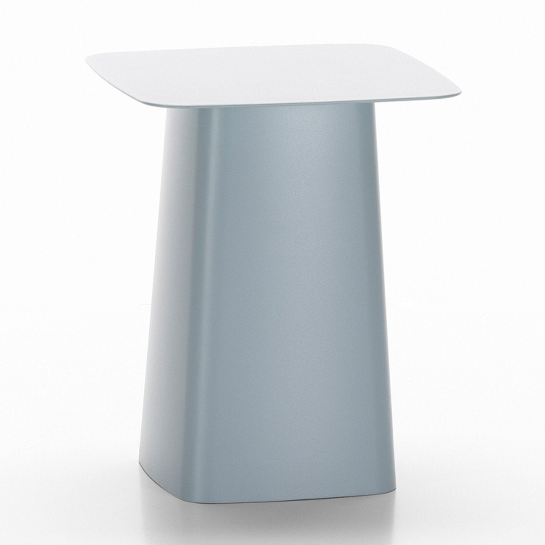 Modern light blue side table with a sleek, minimalist design and a smooth, white top. Perfect for contemporary decor.