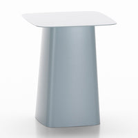 Modern light blue side table with a sleek, minimalist design and a smooth, white top. Perfect for contemporary decor.