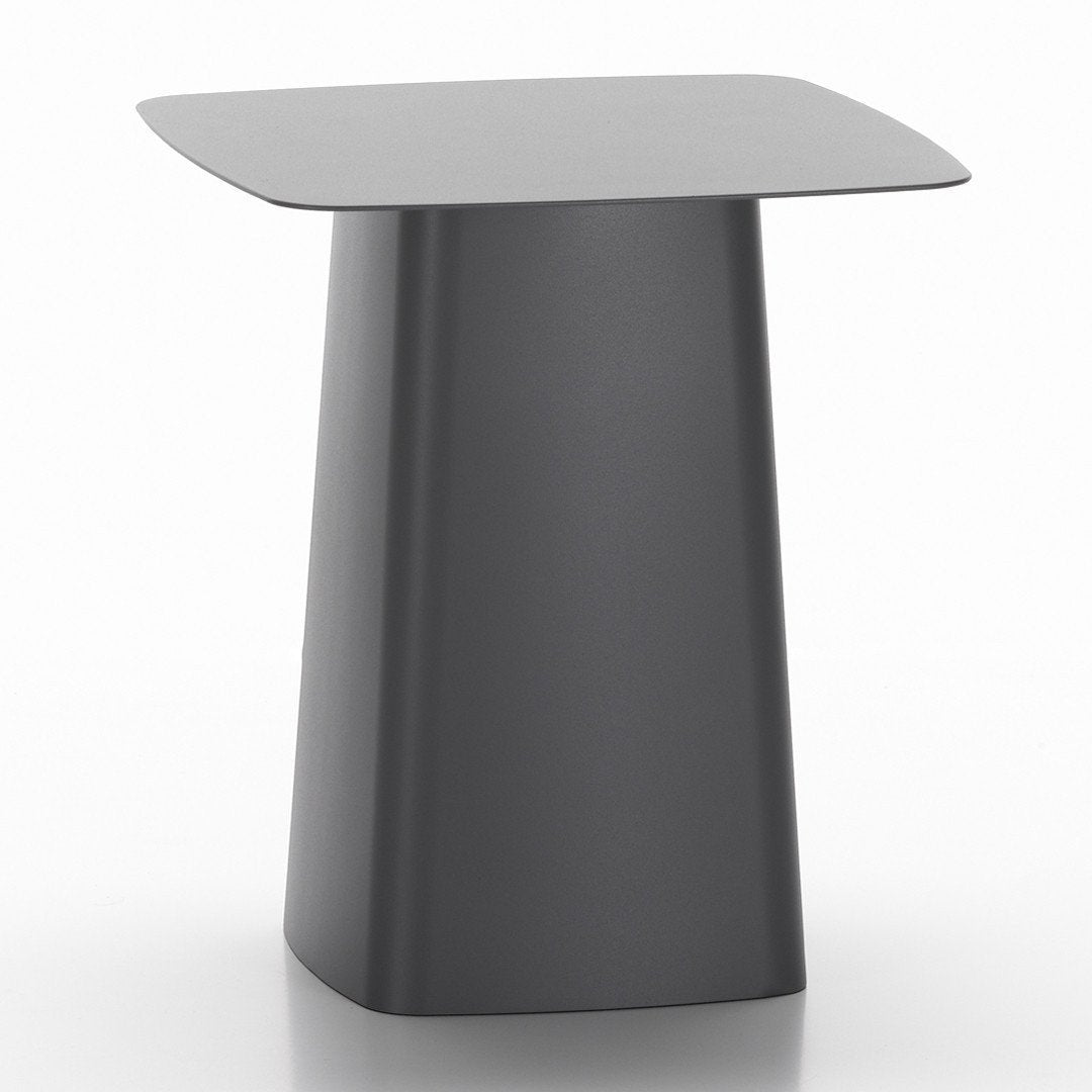 Modern gray side table with a sleek, minimalist design and smooth surface. Ideal for contemporary decor.