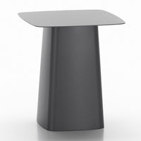 Modern gray side table with a sleek, minimalist design and smooth surface. Ideal for contemporary decor.