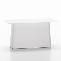 White modern table with a sleek, minimalist design, featuring smooth edges and a smooth, glossy finish.