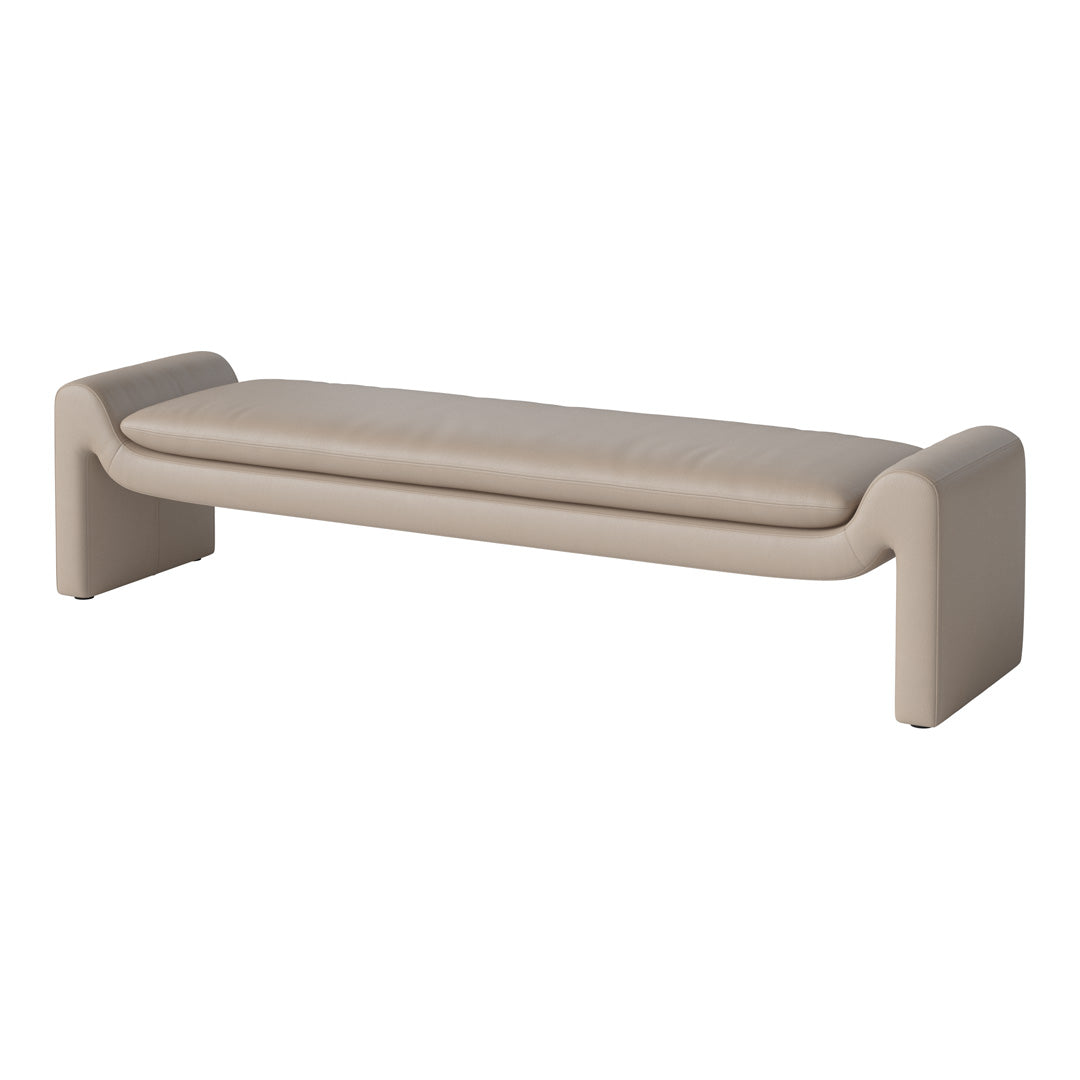 Stylish beige bench with smooth, modern lines and a minimalist design perfect for any contemporary space.