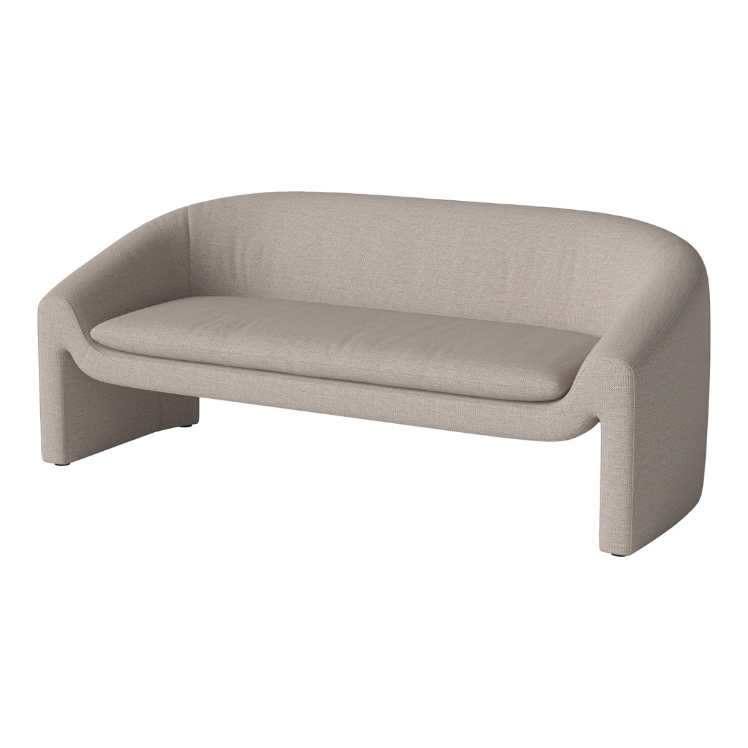 Beige modern sofa with a smooth textured fabric and minimalist design, perfect for contemporary interiors.