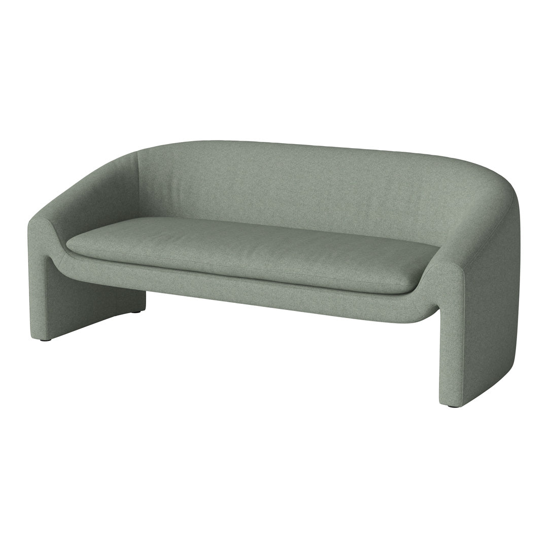 Modern light green sofa with a smooth, textured fabric and sleek, curved design. Perfect for contemporary interiors.