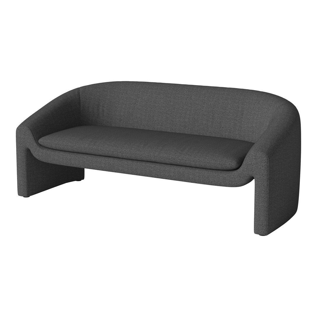 Sleek gray fabric sofa with smooth, modern lines; ideal for contemporary living spaces.