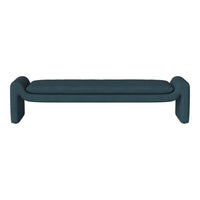 Teal upholstered bench with a sleek, modern design and smooth texture. Ideal for contemporary decor.