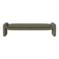 Green striped bench with rounded armrests and soft cushioning, perfect for stylish, modern interiors.