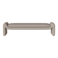 Light beige modern bench with smooth upholstery and sculptural armrests, perfect for contemporary decor.